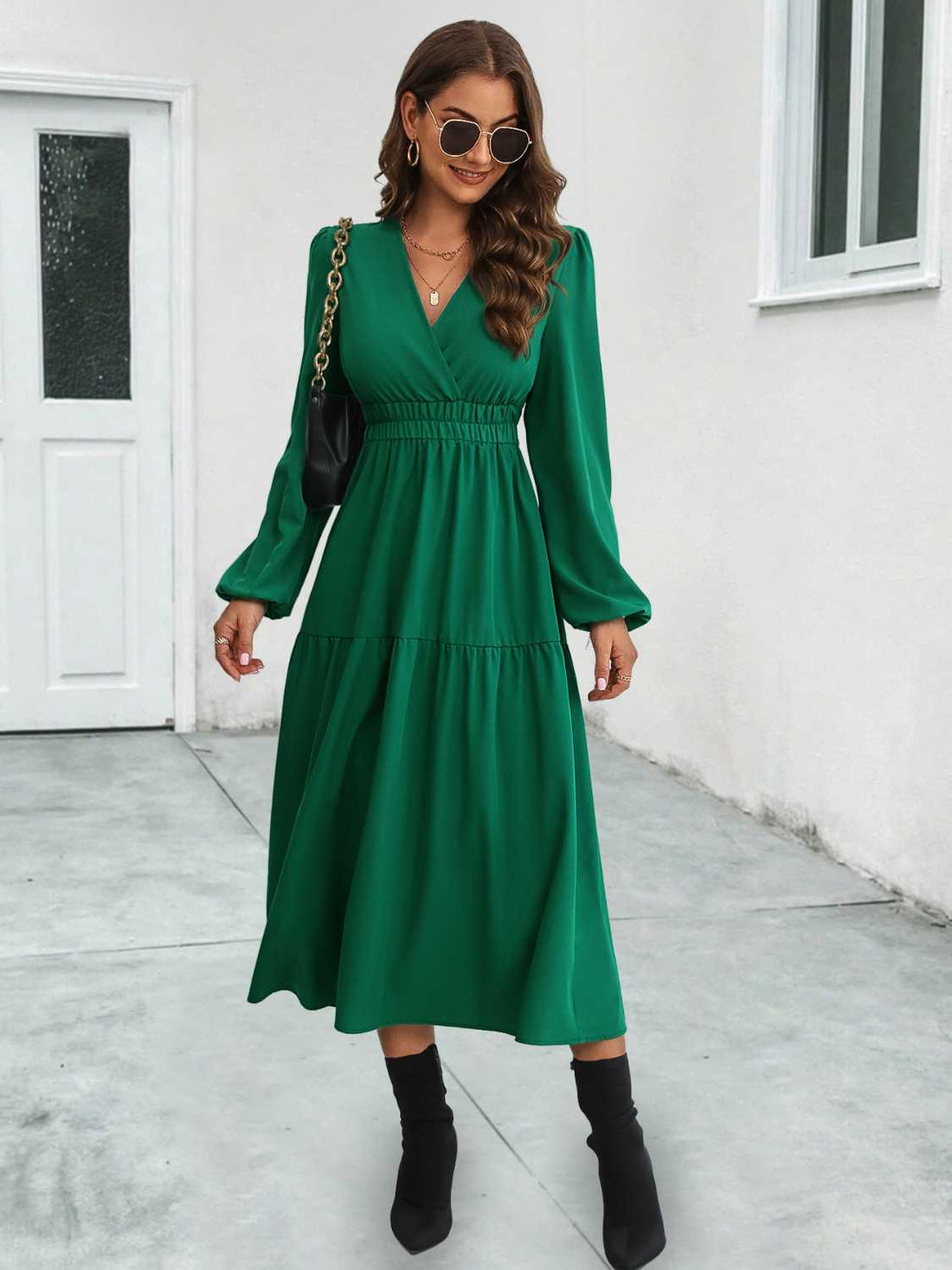 Full sleeve green long dress flayed high quality exclusive collections  dress