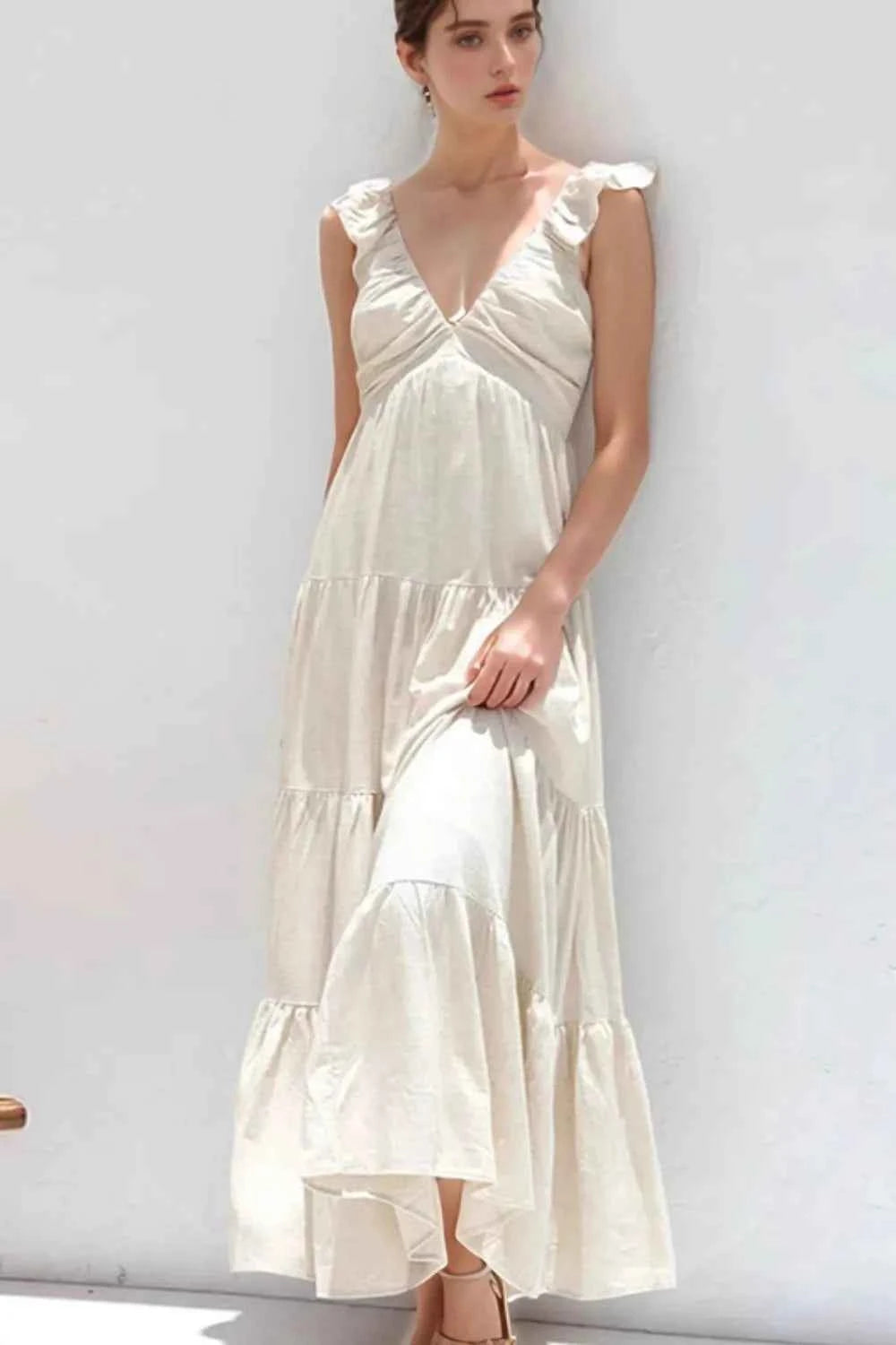 Ruffled V-Neck Tiered Dress