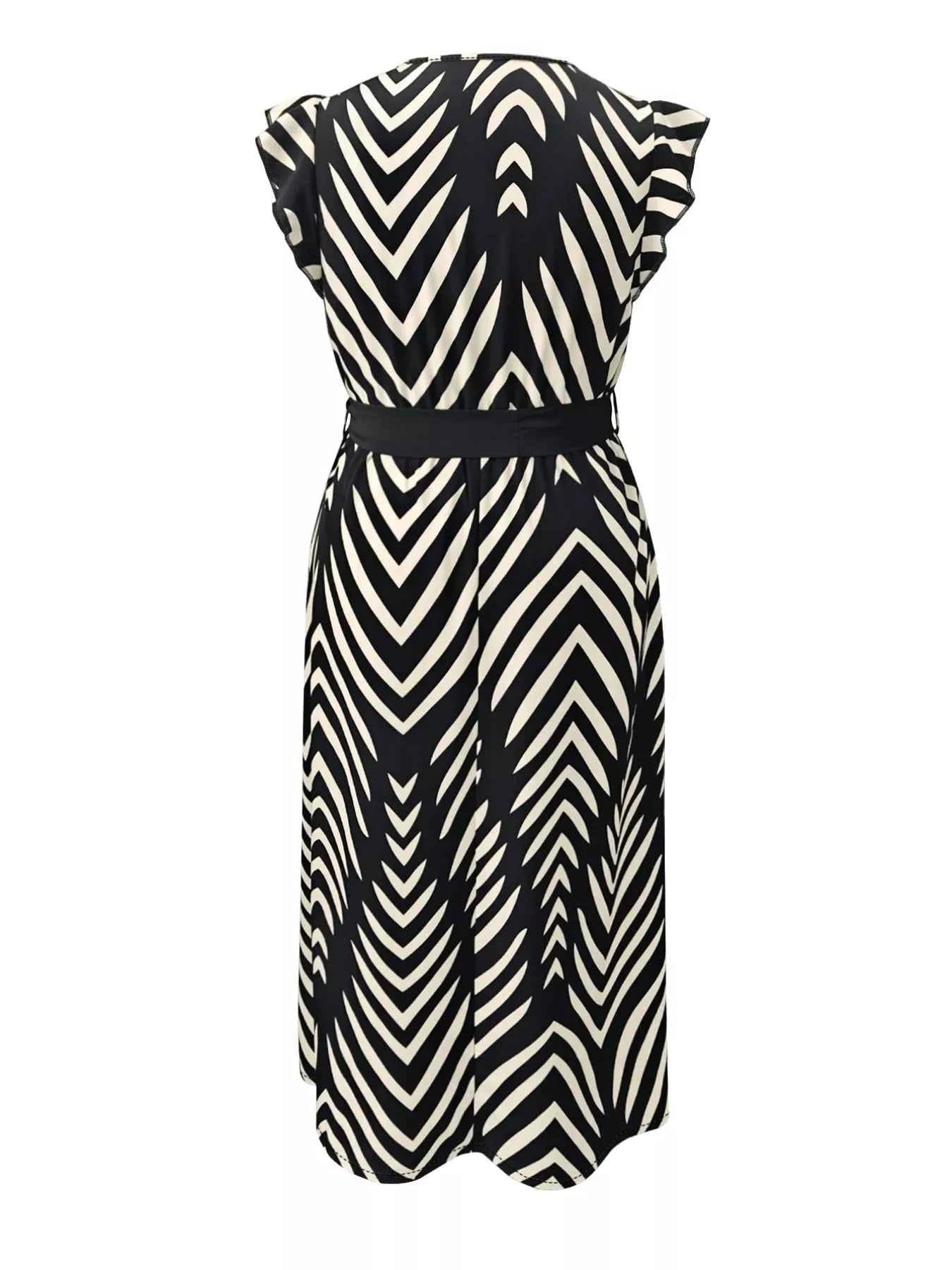 women_fashion - littlescollectionDressPlus Size Chevron Print Waist Tied Wrap Maxi Dress