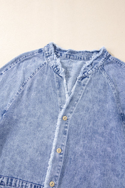 Raw Hem Button Down Long Sleeve Denim Dress - Littles Collection 