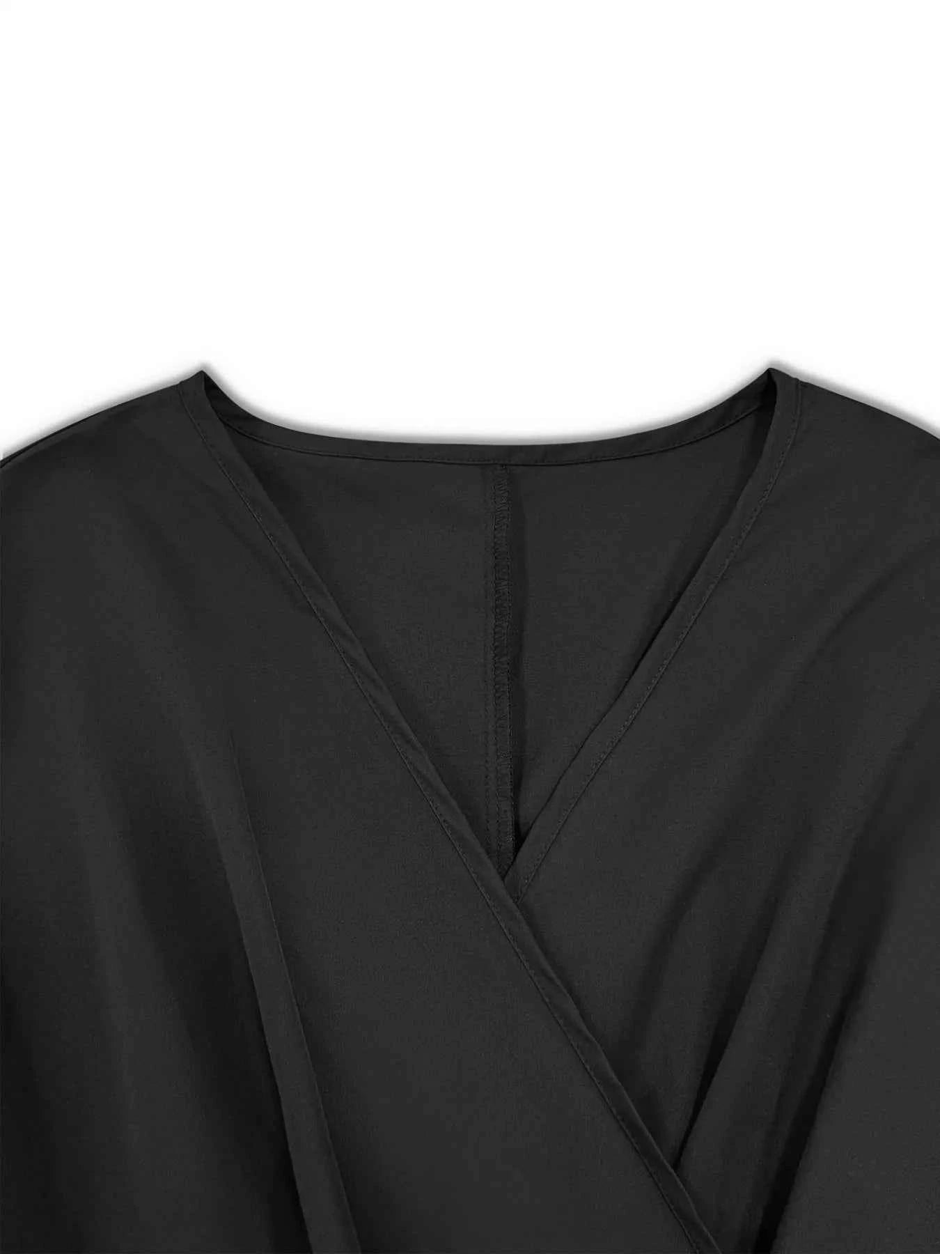 women_fashion - littlescollectionDressPlus Size Long Sleeve Wrap Mini Dress Black