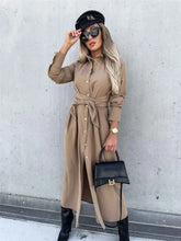 women_fashion - littlescollectionDressPlus Size Beige Button Front Shirt Dress Waist Tie