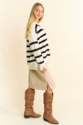 High-Low Side Slit Johnny Collar Sweater - Littles Collection 
