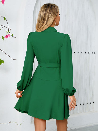 Surplice Tie Waist Long Sleeve Mini Dress - Littles Collection 