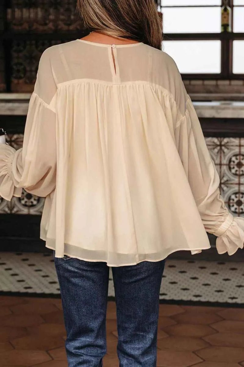 women_fashion - littlescollectionblouseRound Neck Ruffle Blouse Vintage Vibes Chic And Versatilerufflel sleeve blouse