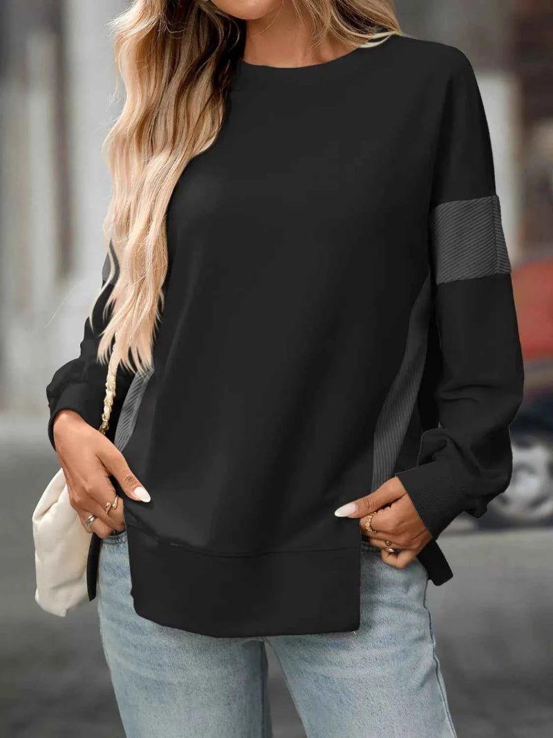 women_fashion - littlescollectionSweatshirt womenDiva Side Slit Round Neck Women Sweatshirt