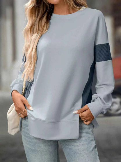 women_fashion - littlescollectionSweatshirt womenDiva Side Slit Round Neck Women Sweatshirt