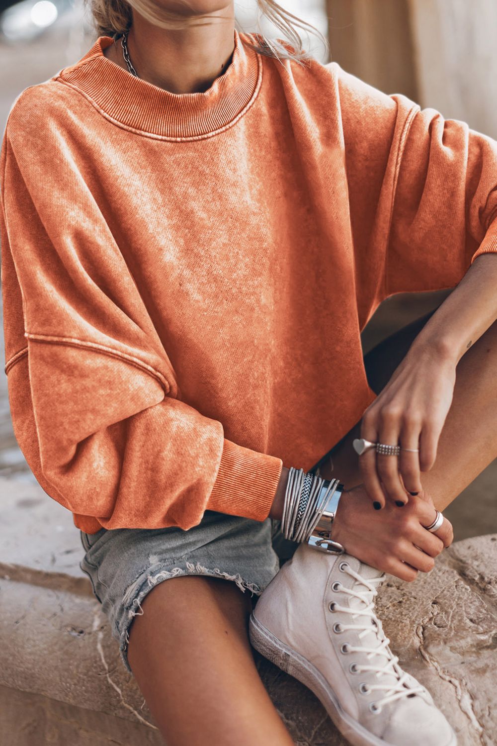 Mock Neck Velvet Dropped Shoulder Sweatshirt Women - Littles Collection 