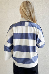 blue stripe high collar sweatshirt women_fashion - littlescollection
