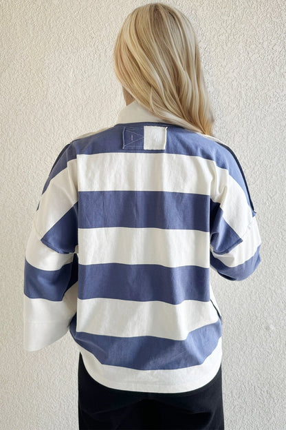 blue stripe high collar sweatshirt women_fashion - littlescollection