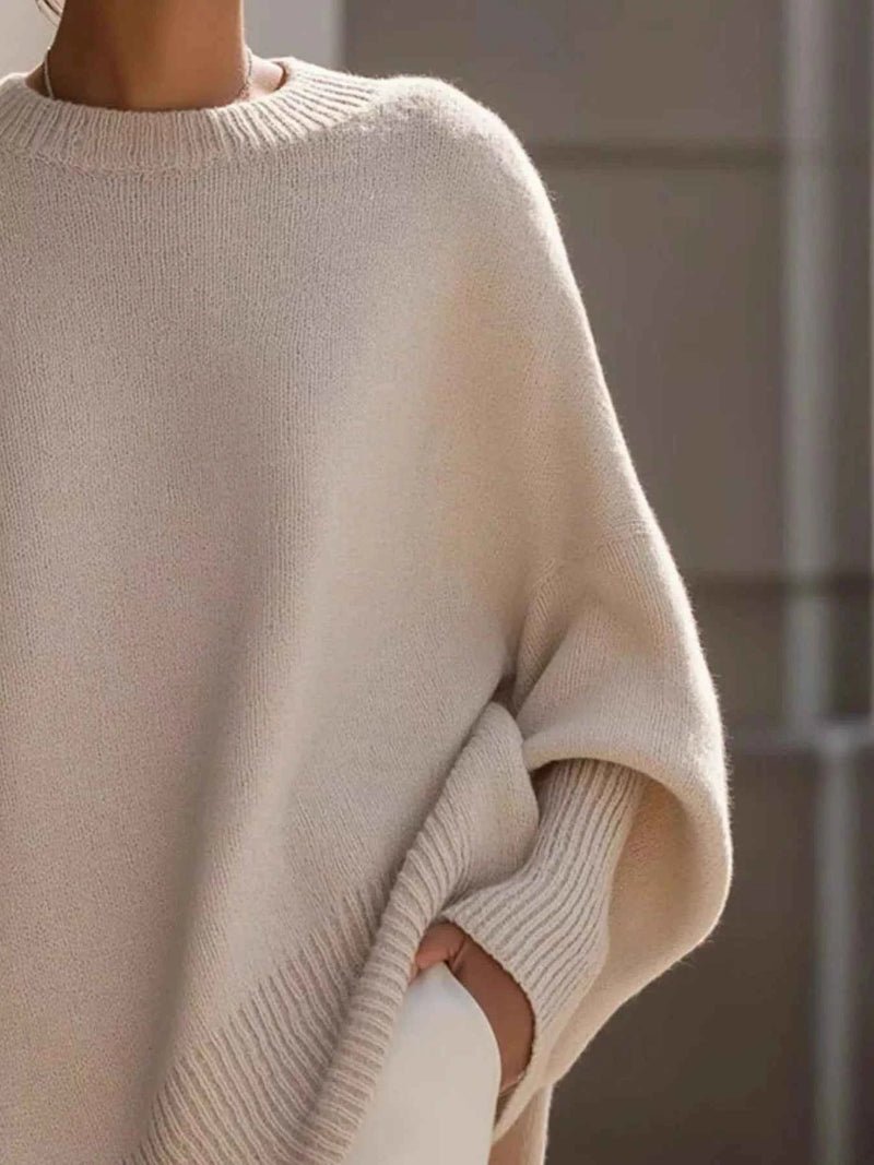 women_fashion - littlescollectionSweaterOversized Batwing Sleeve Round Neck Elegant Soft Sweaterlittlescollection