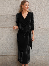 Surplyce Puff Sleeve Midi Dress In Black - Littles Collection 