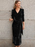 Surplyce Puff Sleeve Midi Dress In Black - Littles Collection 