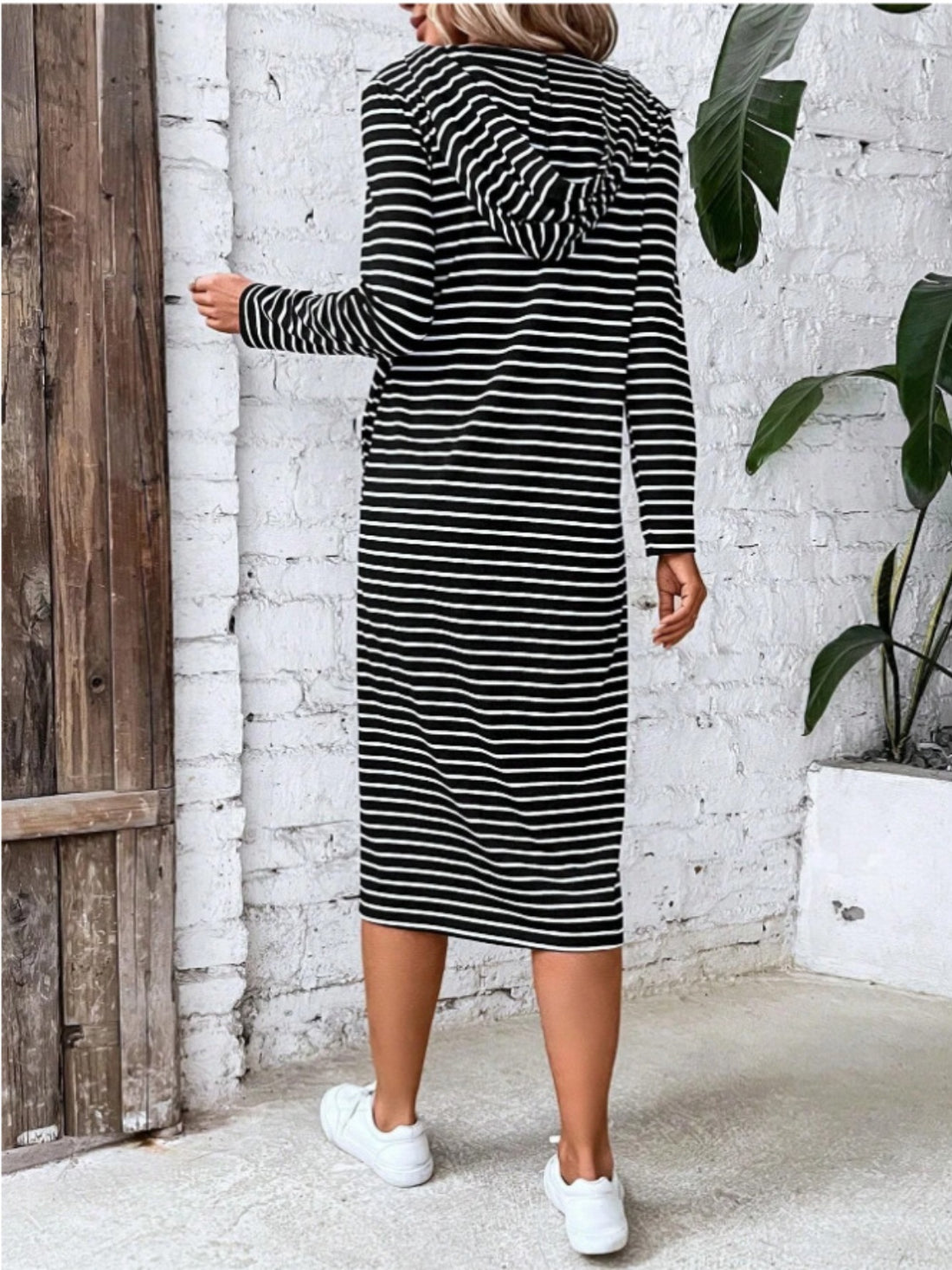 Striped Zip Front Hooded Dress - Littles Collection 