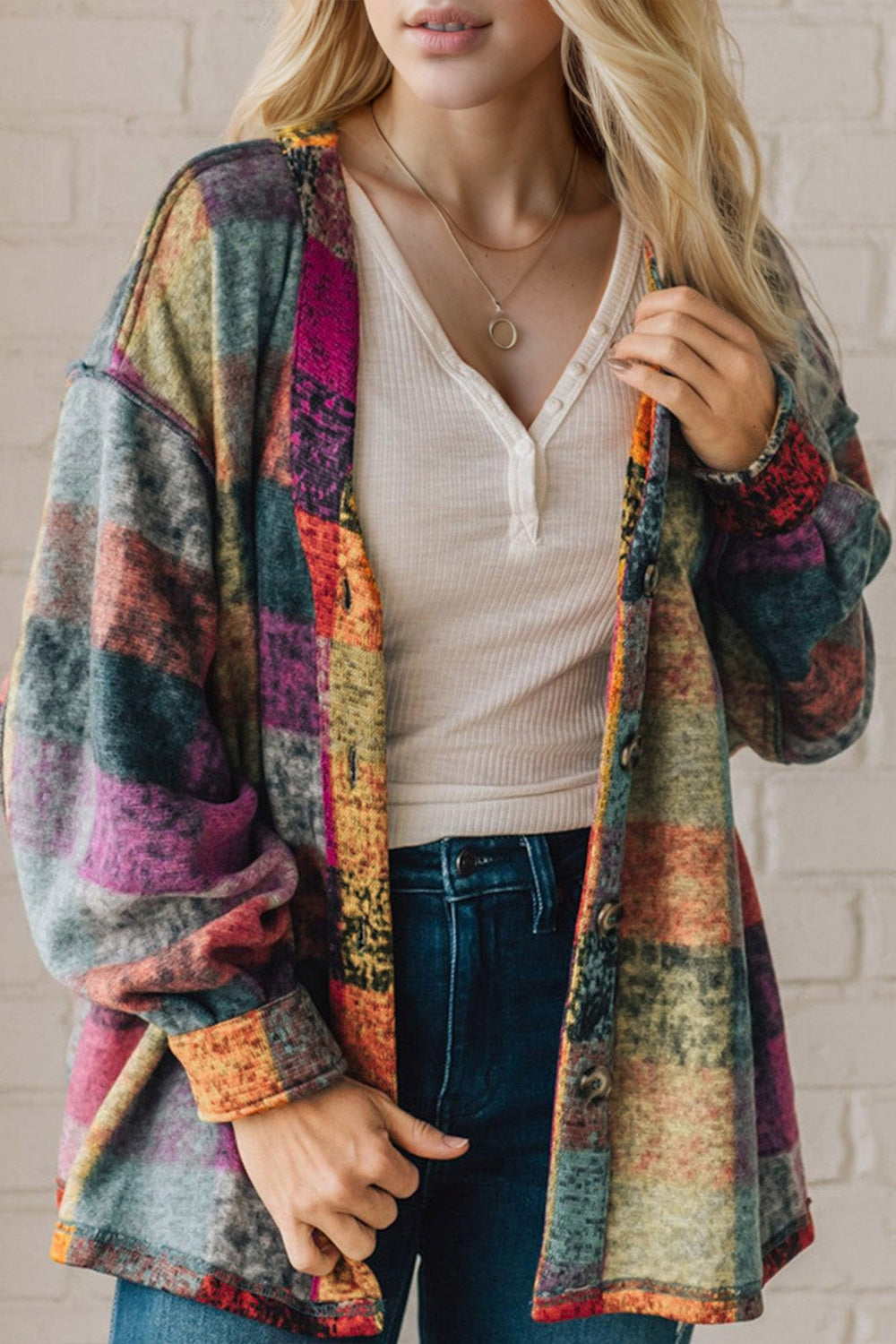 Double Take Full Size Exposed Seam Button Up Fleece Shacket - Littles Collection 