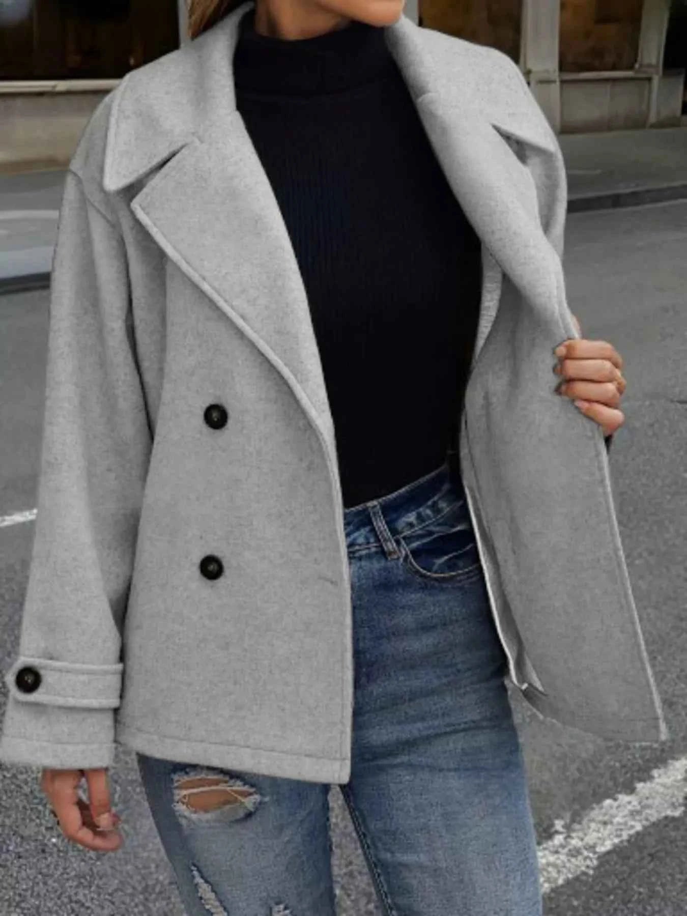 women_fashion - littlescollectionCoats JacketsDouble - Breasted Wool Blend Casual JacketWomen&