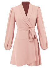 Surplice Tie Waist Long Sleeve Mini Dress - Littles Collection 