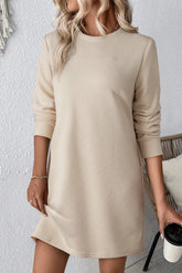 Textured Round Neck Long Sleeve Mini Dress - Littles Collection 