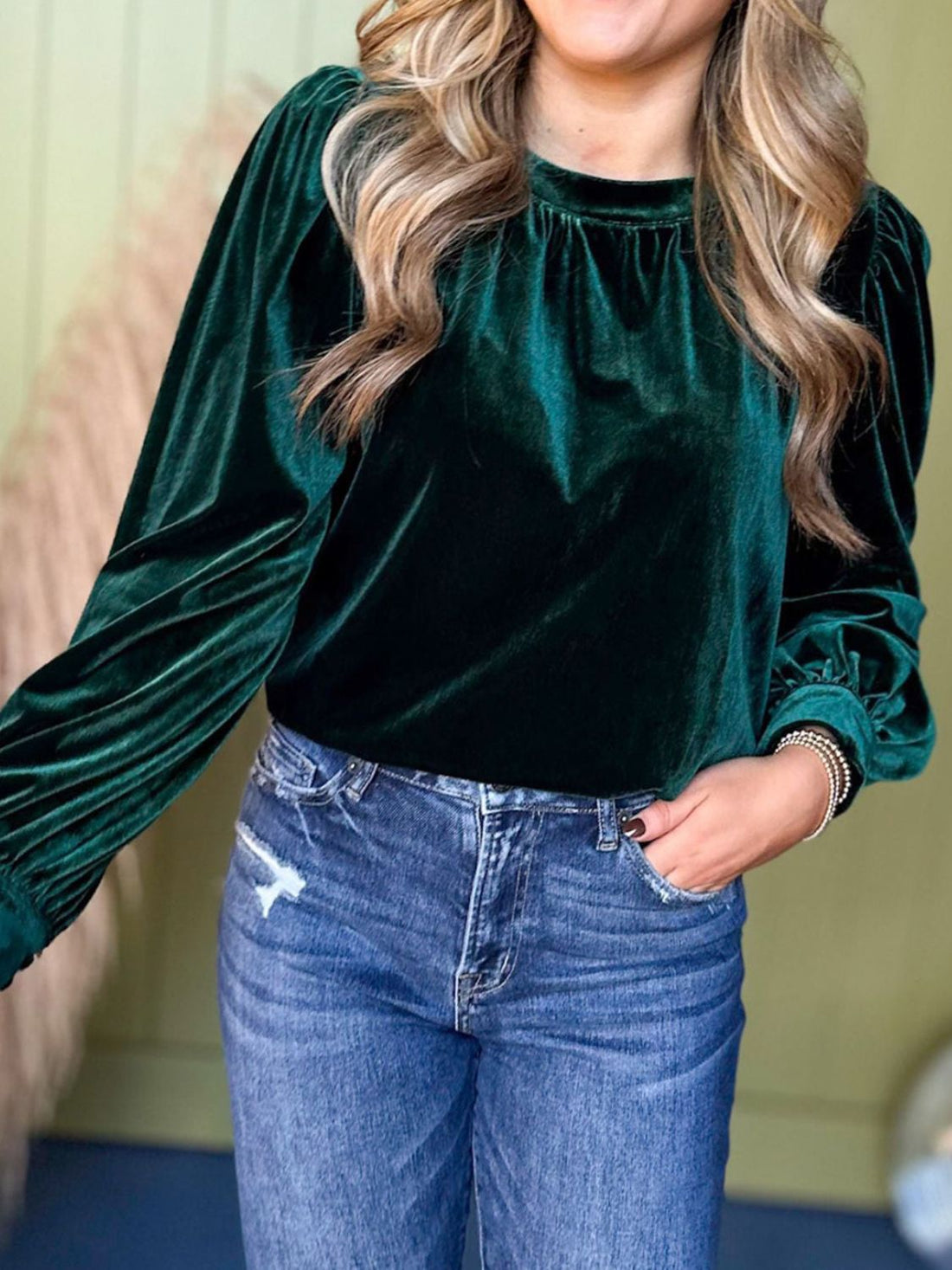 Ruched Neck Long Sleeve Blouse - Littles Collection 
