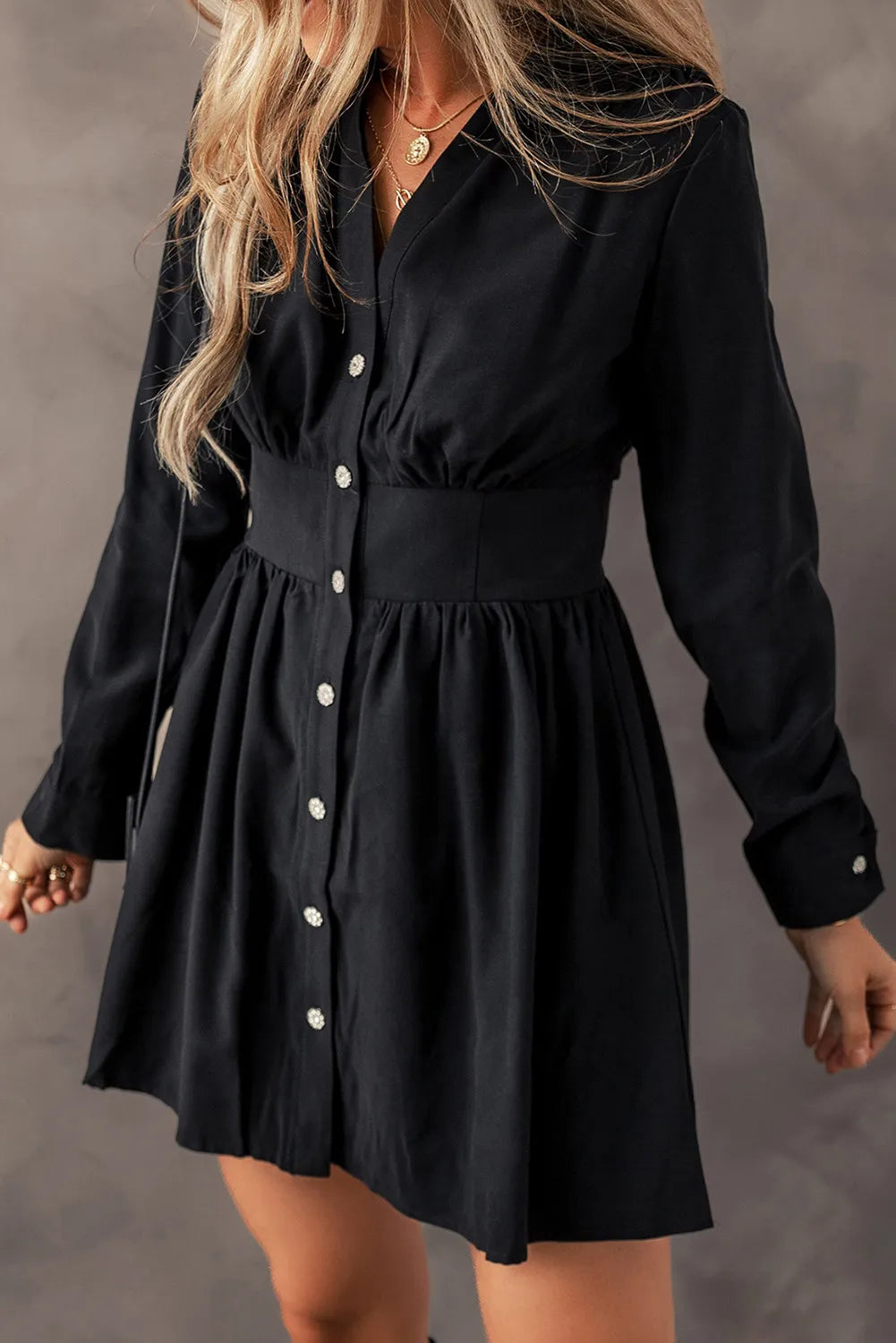 Ruched Button Up Long Sleeve Dress - Littles Collection 