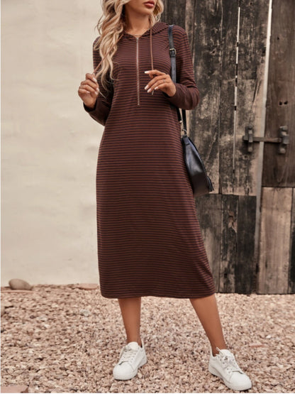 Striped Zip Front Hooded Dress - Littles Collection 