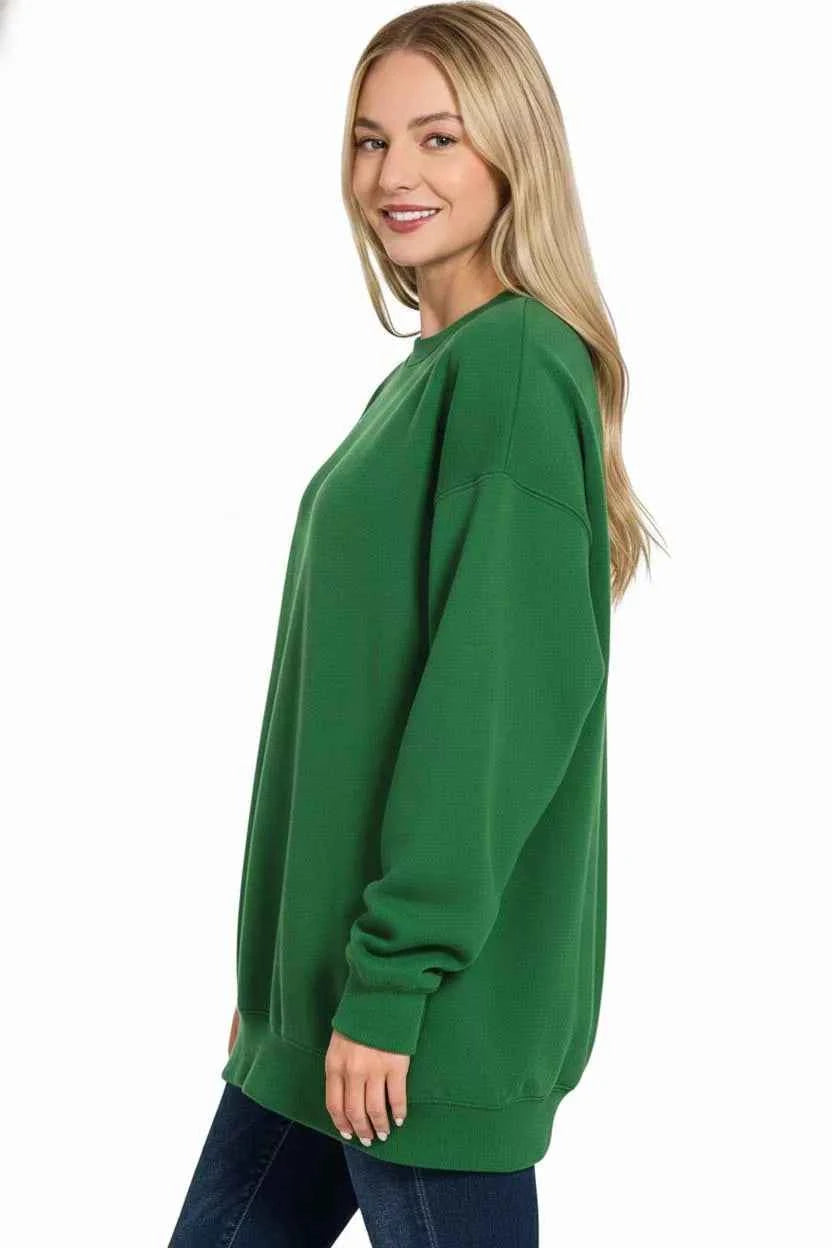 Zenana Oversized Round Neck Fleece Tunic Sweatshirt