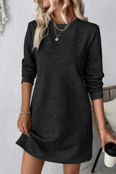 Textured Round Neck Long Sleeve Mini Dress - Littles Collection 