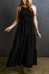 Black long dress cotton fabric halter neck smkoed torso partyvdress