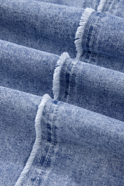Raw Hem Button Down Long Sleeve Denim Dress - Littles Collection 