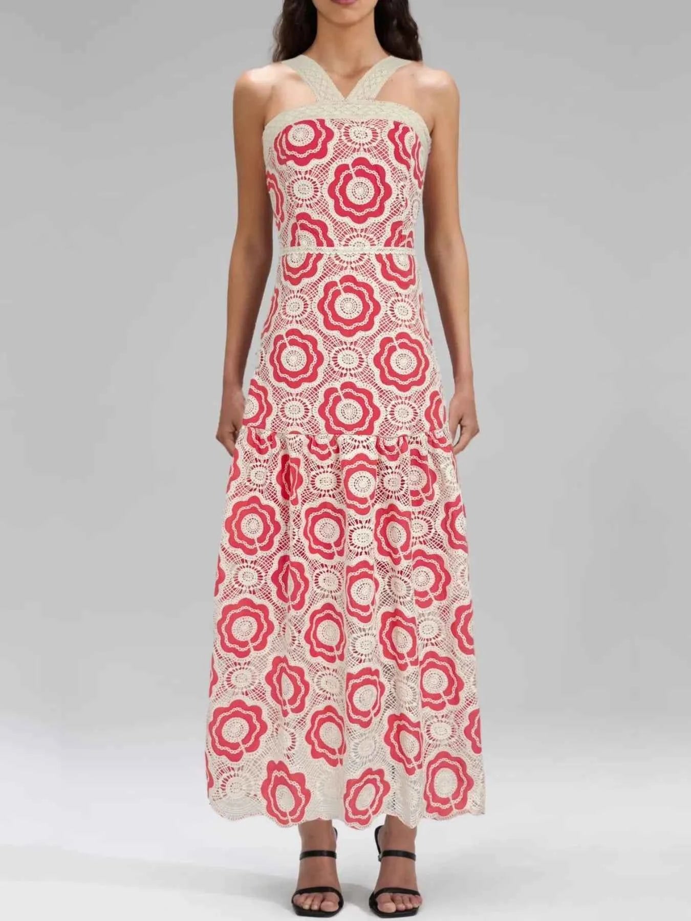 Lace Sleeveless Tiered Midi Dress