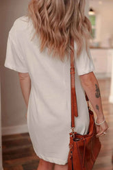 Drop Shoulder Crew Neck Shift T Shirt Dress