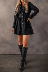 Ruched Button Up Long Sleeve Dress - Littles Collection 