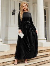 Tie Front Round Neck Velvet Maxi Dress - Littles Collection 