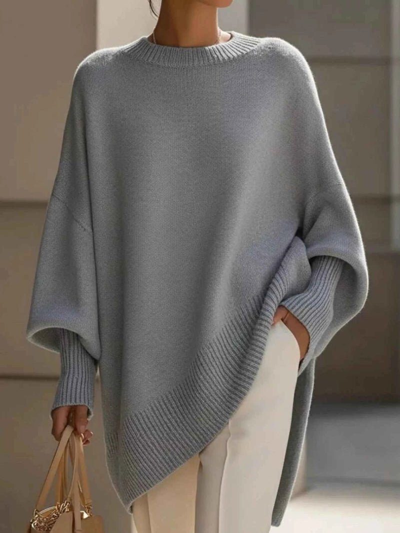 women_fashion - littlescollectionSweaterOversized Batwing Sleeve Round Neck Elegant Soft Sweaterlittlescollection