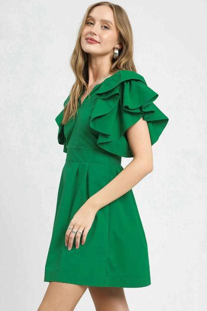 Umgee Double Ruffle Sleeve Fit and Flare Dress