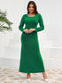 Ruched Round Neck Long Sleeve Dress - Littles Collection 