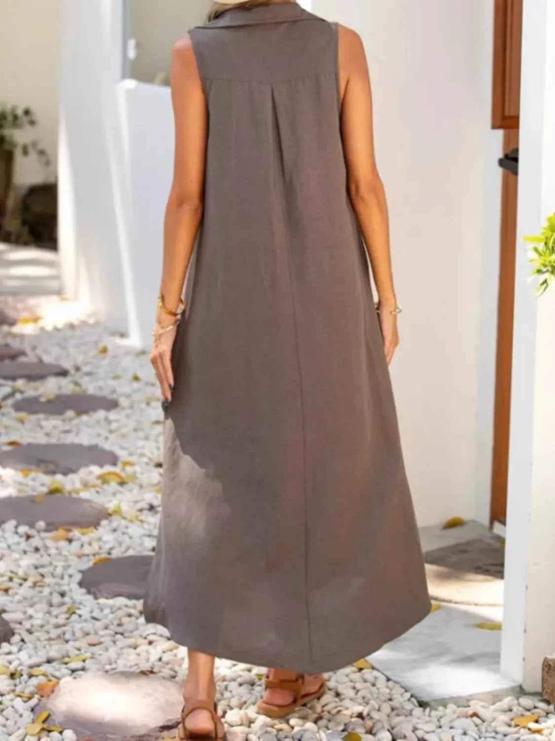Full Size Side Slit Sleeveless Midi Dress Plus Size