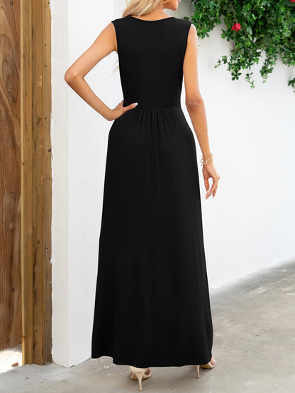 Surplice Neck Maxi Party Dress Black - Littles Collection 