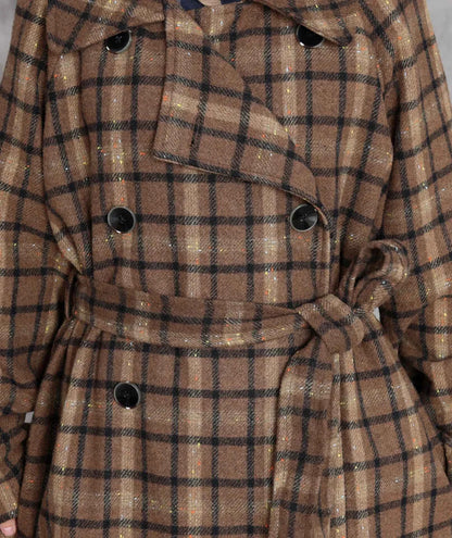 JNT Women Vintage Wool Coats Bandage Plaid