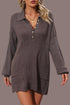 Collared Sweater Dress with Pockets button front loose fit brown color