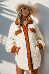Designer shirt collar cream color shacket contrast pocke. Exclusive jacket cotton 