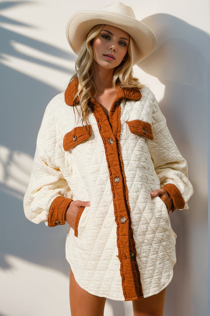 Designer shirt collar cream color shacket contrast pocke. Exclusive jacket cotton 