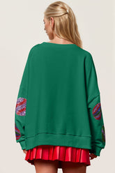 Double Take Cotton Christmas Element Sequin Round Neck Long Sleeve Sweatshirt Features: Sequin 