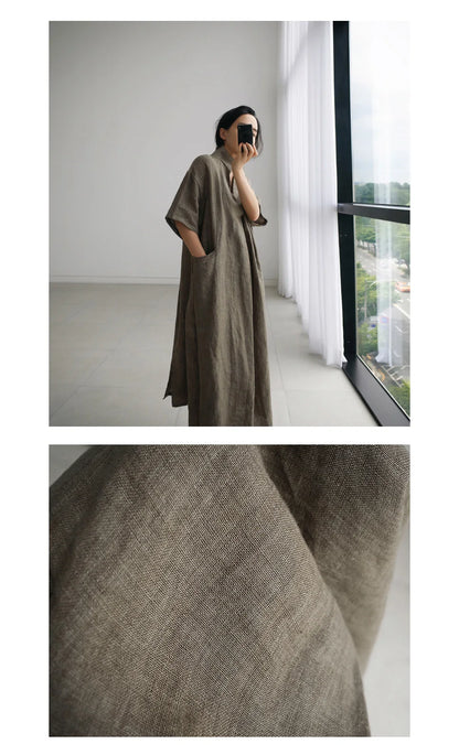 JNT Women Vintage Cotton Linen Long Dress - Littles Collection 