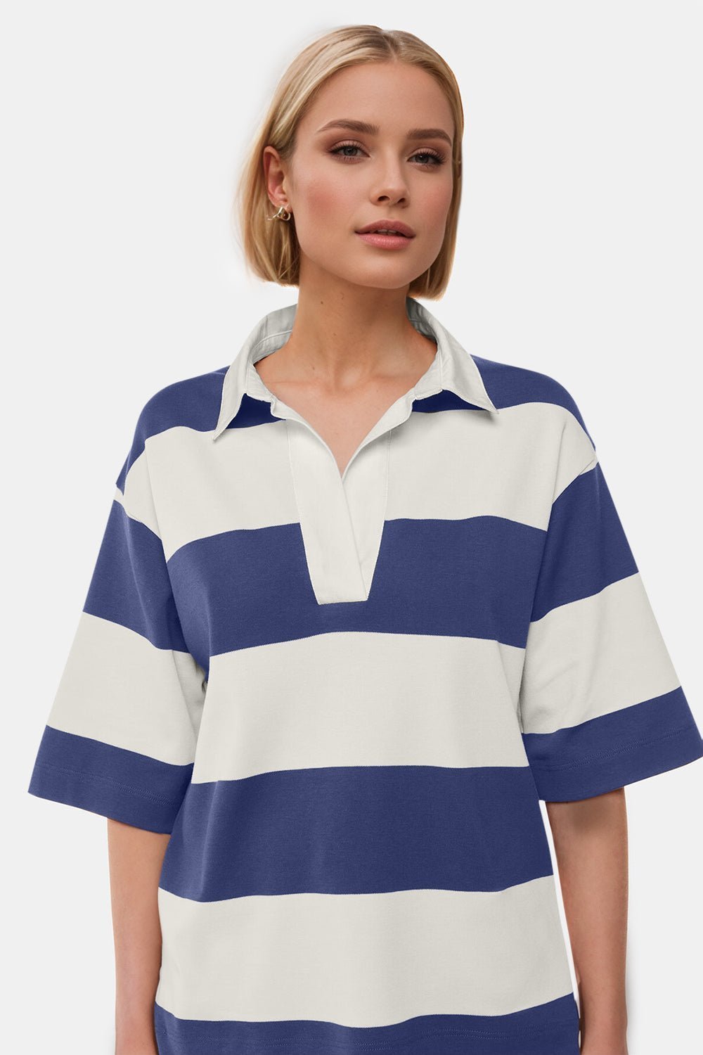 Pima-Cotton-Wash-Color-Block Johnny-Collar-Half-Sleeve-Top