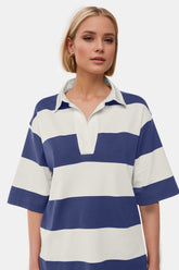 Pima-Cotton-Wash-Color-Block Johnny-Collar-Half-Sleeve-Top