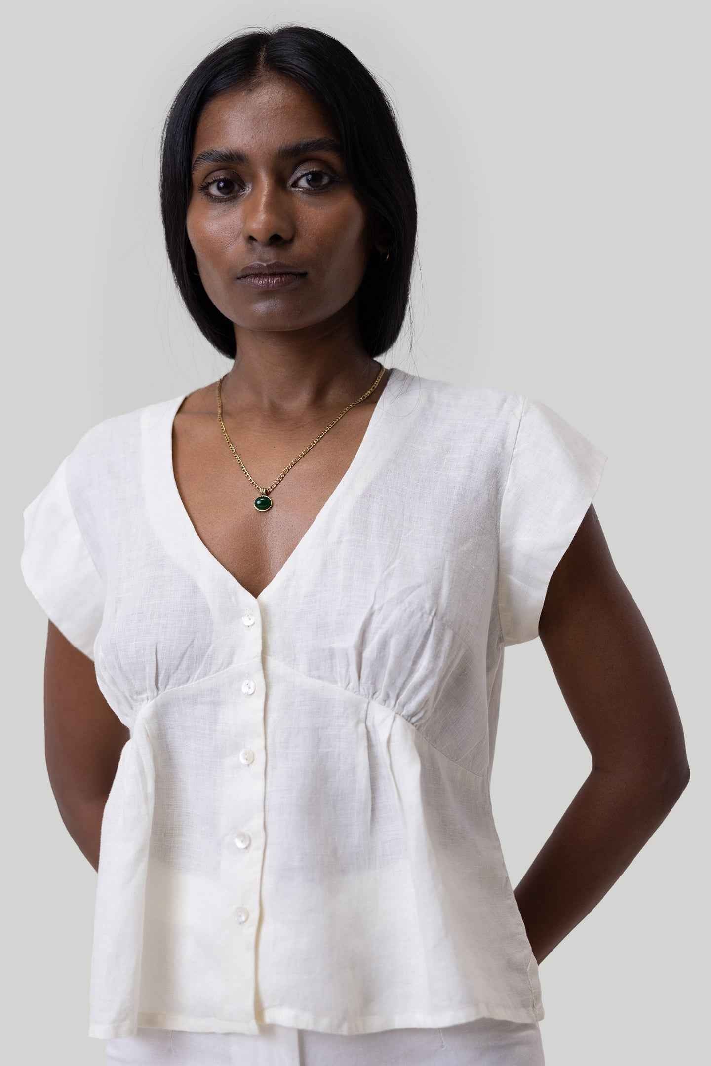 Deep V-neck Top in Off-white