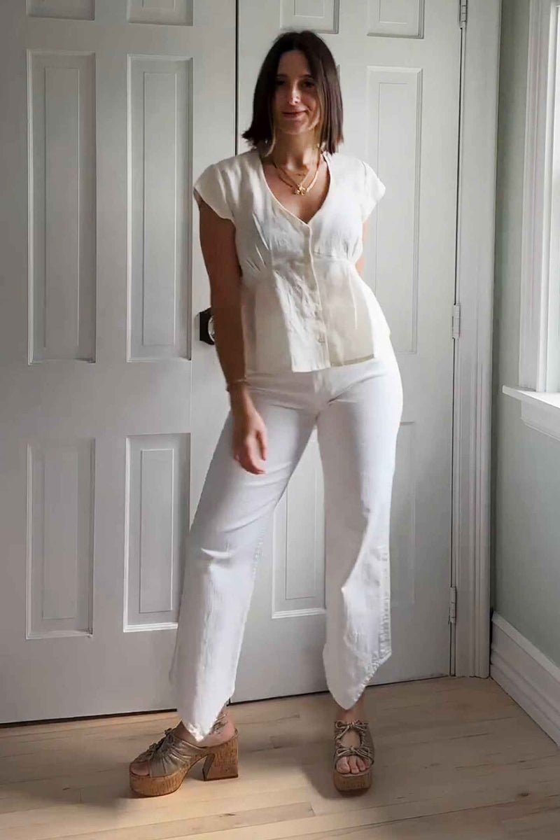 women_fashion - littlescollectionwomen topsDeep V - neck Button - Up Top In Off - whiteBlouse new arrival