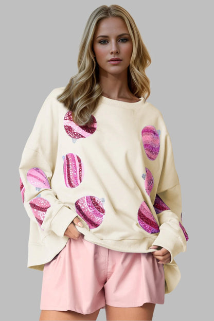 Double Take Sequin Cotton Sweatshirt oversized cream color.
