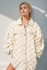 Double Take Button Up Fuzzy Checkered Jacket 
